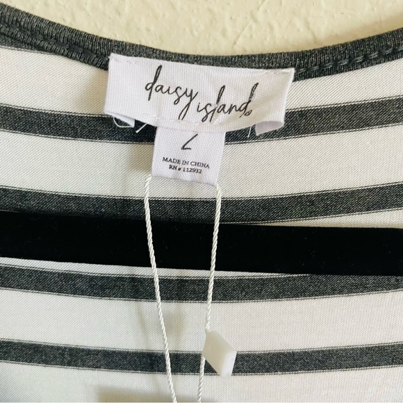 New Daisy island maxi t shirt dress L gray black white striped stretch casual - Picture 3 of 12